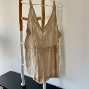Free people intimates shorts drawstring romper with tan and cream tiny stripes